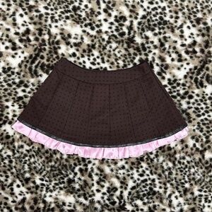 Brown & Pink Polka Dot Mini Skirt